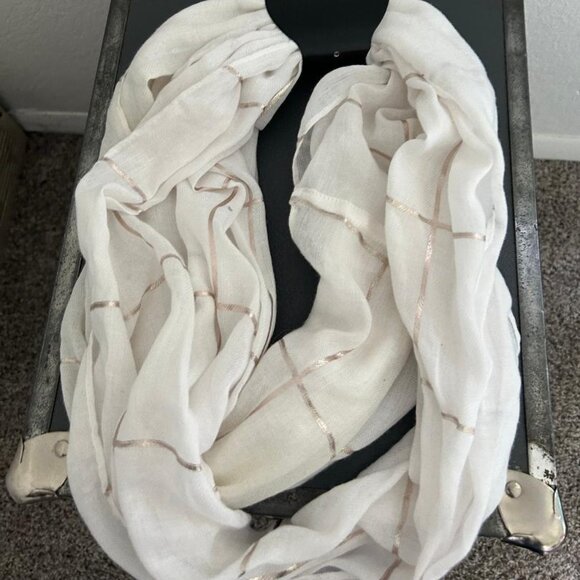 MixIt Cream and Gold Plaid Infinity Scarf - Picture 1 of 4